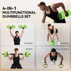 44lbs 4-in-1 Adjustable Weight Dumbbell Set, Barbell, Kettlebell, Push Up Stand, Green