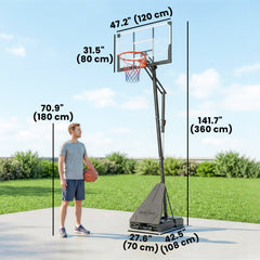 Portable Basketball Hoop Height Adjustable 8-10 Ft with 47" Shatterproof Backboard, Shock Absorbent Rim, Fillable Base
