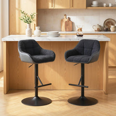 Bar Stools Set of 2, Swivel Counter Height Barstools with Back, Footrest, Armrests, Adjustable Height, Black