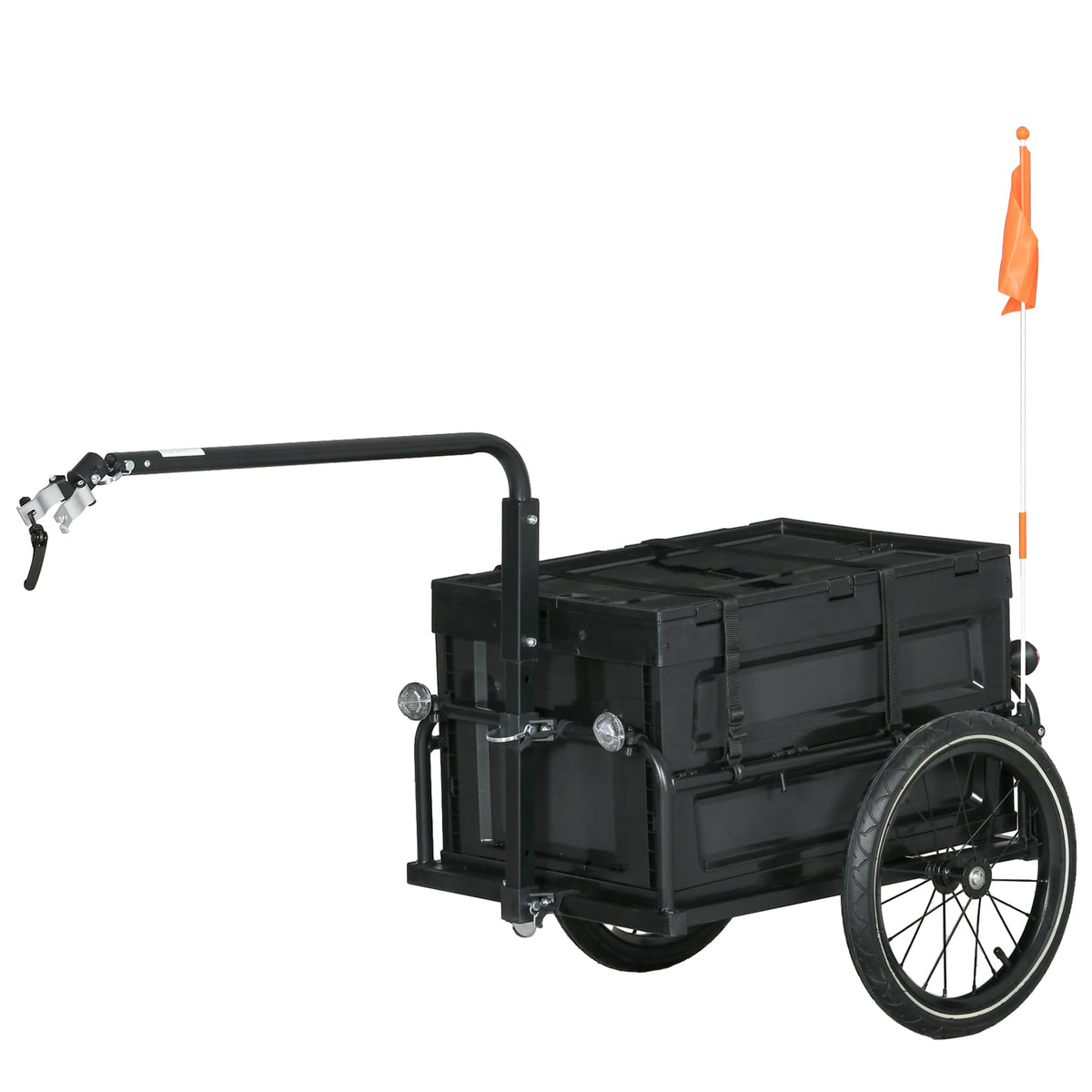 Steel Trailer for Bike, Bicycle Cargo Trailer with Foldable Storage Box and Safe Reflectors, Max Load 88LBS, Black