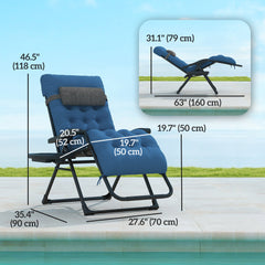Padded Folding Recliner Chair, Patio Lounger with Cupholder, Adjustable Backrest, Removable Cushion, Black