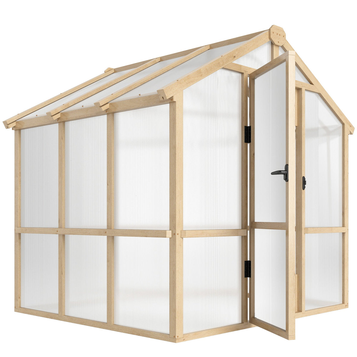 6.6 x 6ft Polycarbonate Greenhouse Wooden Green House with Thickened Polycarbonate Sheets, Lockable Door, Brown