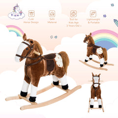 Rocking Horse Plush Pony Children Kid Ride on Toy w/ Realistic Sound (Light Pink)