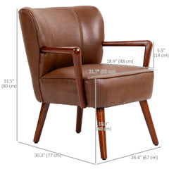 Accent Chair, Modern Armchair, Faux Leather Upholstered Living Room Chair with Wood Legs and Wide Padded Seat, Black