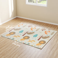 Foldable Baby Plat Mat, 77" x 69" Kids Floor Mat for Crawling and Learning, Girl & Animal Theme