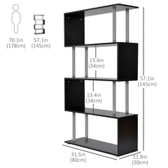 5-Tiers Geometric Wooden Bookcase S-Shaped Storage Bookshelf Display with Metal Frame for Living Room, Bedroom, Home Office, White