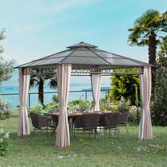 10' x 10' Outdoor Hardtop Gazebo Canopy w/ Double PC Roof, Steel Frame, Nettings, Curtains for Garden Lawn Deck, Black