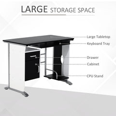 Computer Desk Table Home Office Furniture with Keyboard Tray and CPU Stand, Black and White