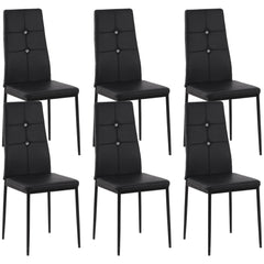 Set of 6 Button Tufted Back Side Chairs with Upholstered Seat, Steel Legs for Living Room, Kitchen, Bedroom, Black