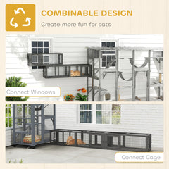 Cat Tunnel, Outdoor Cat Enclosure with Combinable Design, 8 Doors, 98" Kitty Toys for House, Window, Cage, Dark Grey