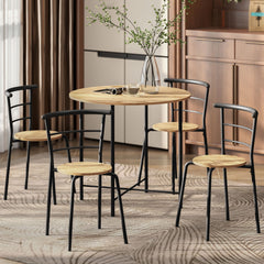 5 Piece Dining Table Set, Space Saving Round Dining Set for 4 with Metal Frame for Small Spaces, Black Wood Grain