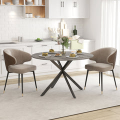 47" Round Kitchen Table for 4, Industrial Dining Table with Steel Legs for Dining Room, Grey Wood Grain and Black
