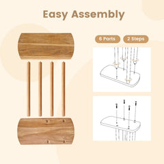 Narrow 2-Tier C-shaped Teak Wood Side Table with Thickened Top and Sturdy Base