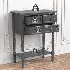 Narrow Console Table with 3 Storage Drawers and Open Bottom Shelf