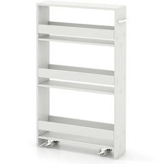 Narrow Mobile Serving Cart with Open Shelves for Kitchen Bathroom Living Room-Off White