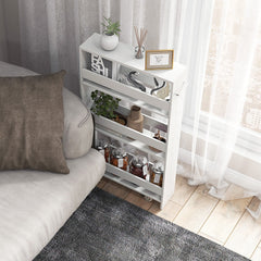 Narrow Mobile Serving Cart with Open Shelves for Kitchen Bathroom Living Room-Off White