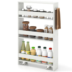 Narrow Mobile Serving Cart with Open Shelves for Kitchen Bathroom Living Room-Off White