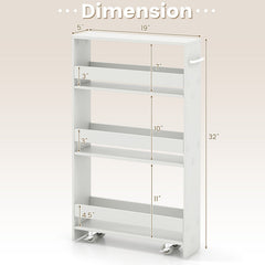 Narrow Mobile Serving Cart with Open Shelves for Kitchen Bathroom Living Room-Off White