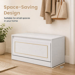 Narrow Shoe Cabinet with 1 Flip Drawer and Adjustable Shelf for Hallway-White