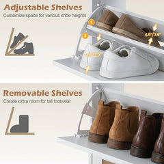 Narrow Shoe Storage Cabinet with 2 Flip Drawers and Adjustable Shelves-White