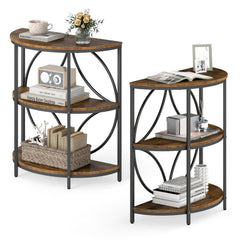 Narrow Side Table with Study Metal Frame and Storage Shelves-Rustic Brown