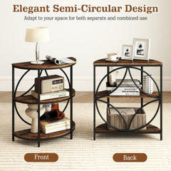 Narrow Side Table with Study Metal Frame and Storage Shelves-Rustic Brown