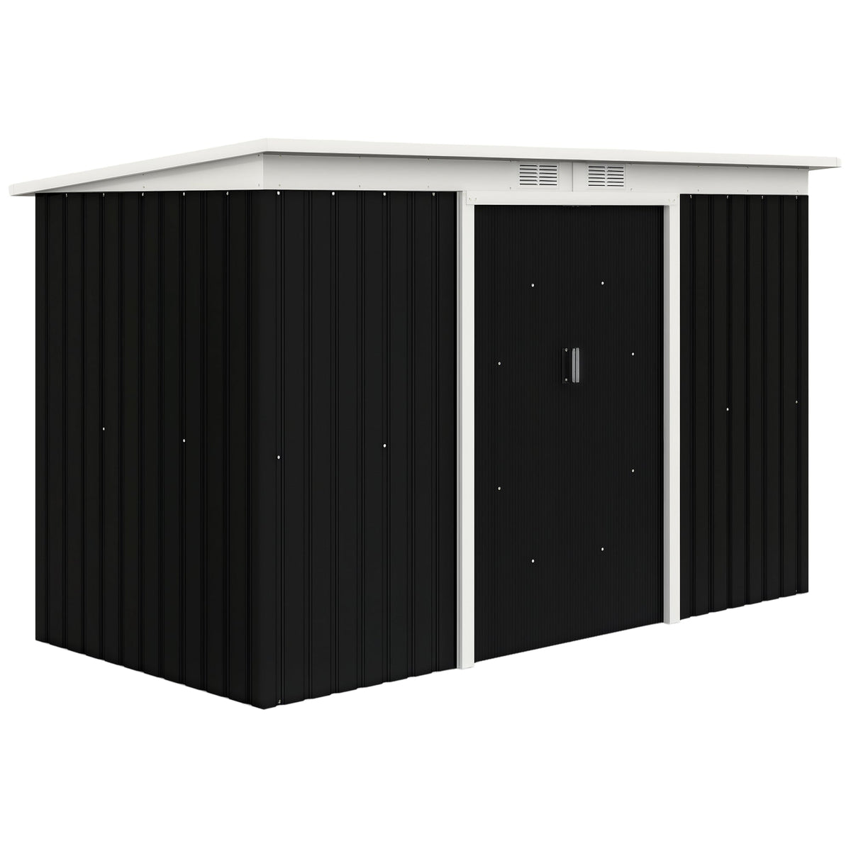 9x4 Outdoor Storage Shed Galvanized Steel Garden Shed with Foundation Kit, Ventilation & Doors, Dark Grey