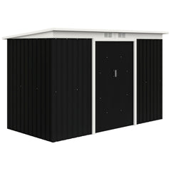 9x4 Outdoor Storage Shed Galvanized Steel Garden Shed with Foundation Kit, Ventilation & Doors, Dark Grey