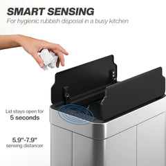 14.5 Gal (55 L) Sensor Can, Garbage Can with Soft-Close Butterfly Lid, Fingerprint-Proof Stainless Steel, Silver