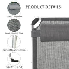 Folding Lounge Chair, Patio Lounger with Headrest, 5-Level Adjustable Backrest, and Aluminum Frame, Black
