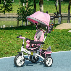 6 in 1 Toddler Tricycle Stroller with Basket, Canopy, 5-point Safety Harness, for 12-60 Months, Grey