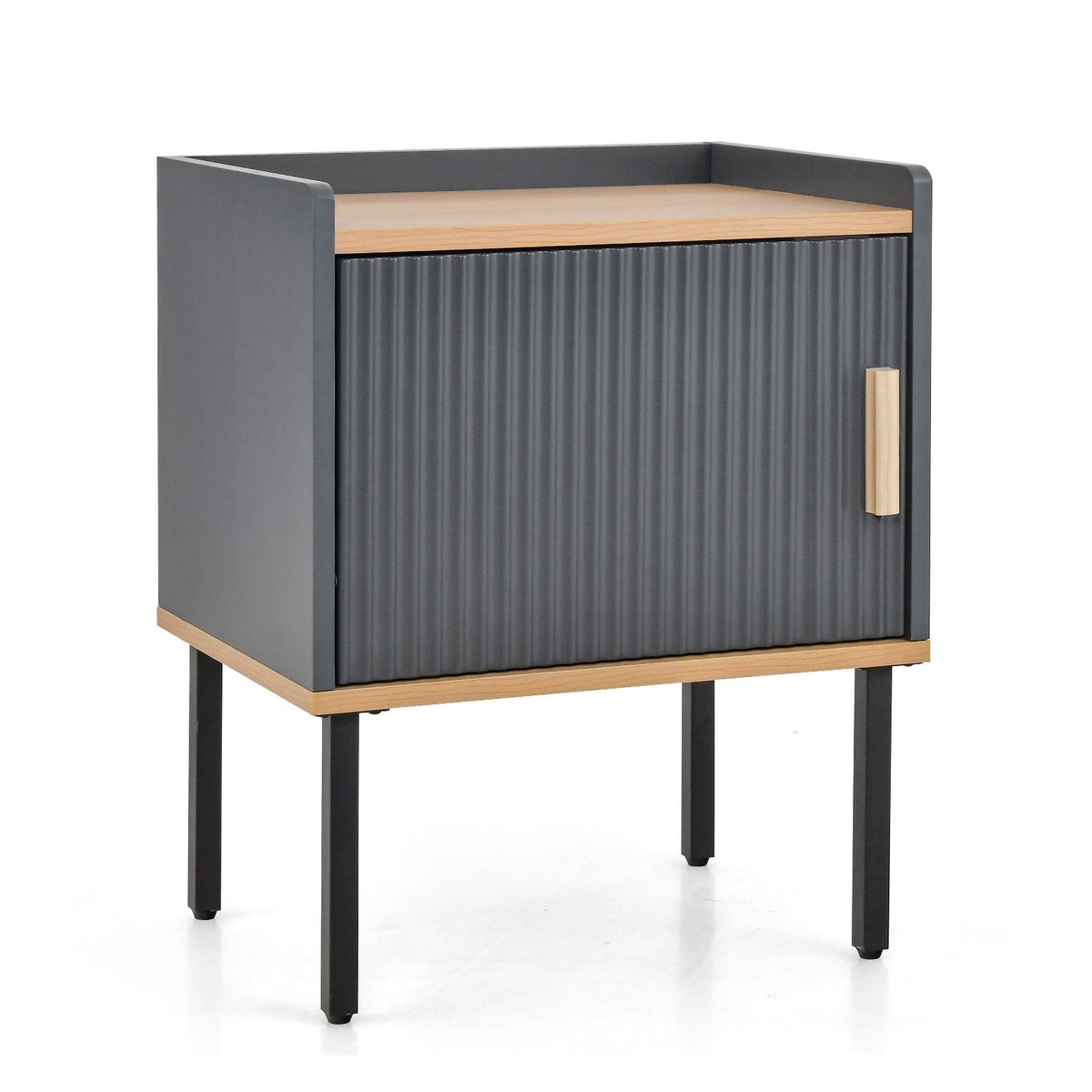 Nightstand and Bedside End Table with Door Cabinet, Grey