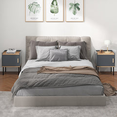 Nightstand and Bedside End Table with Door Cabinet, Grey