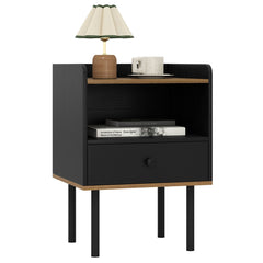 Nightstand and Bedside End Table with Drawer and Open Shelf