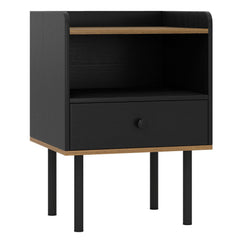 Nightstand and Bedside End Table with Drawer and Open Shelf