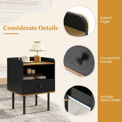 Set of 2 Bedside End Tables with Drawer and Open Shelf