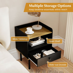 Set of 2 Bedside End Tables with Drawer and Open Shelf