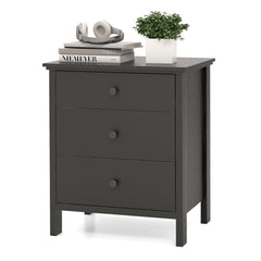 3-Drawer Wooden Nightstand, Modern Bedside Table in Black