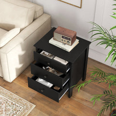 3-Drawer Wooden Nightstand, Modern Bedside Table in Black