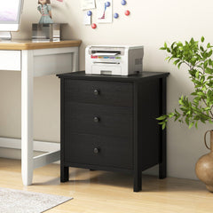 3-Drawer Wooden Nightstand, Modern Bedside Table in Black