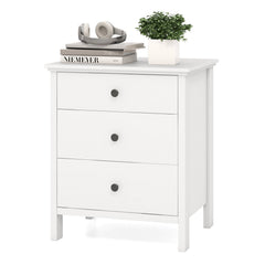 3-Drawer Wooden Nightstand, Modern Bedside Table in White