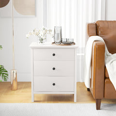 3-Drawer Wooden Nightstand, Modern Bedside Table in White