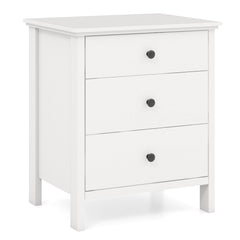 3-Drawer Wooden Nightstand, Modern Bedside Table in White