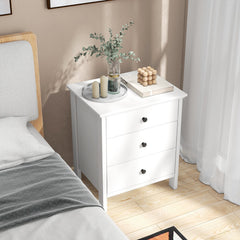 3-Drawer Wooden Nightstand, Modern Bedside Table in White