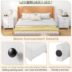 3-Drawer Wooden Nightstand, Modern Bedside Table in White