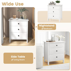3-Drawer Wooden Nightstand, Modern Bedside Table in White