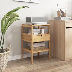 Nightstand Set of 2 Bamboo End Tables with 2 Open Shelves and Drawer