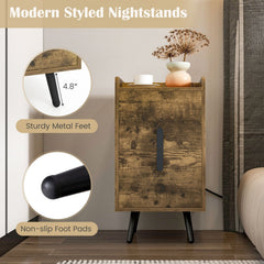 Nightstand Side Table with 2 Drawers, 3 Outlets and 2 USB Ports, Rustic Brown