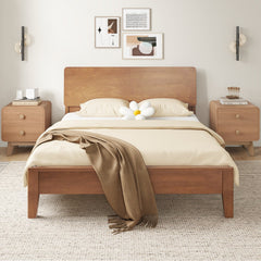 Nightstand with 2 Drawers and Solid Rubber Wood Legs, Brown
