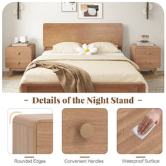 Nightstand with 2 Drawers and Solid Rubber Wood Legs, Brown